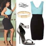 Nicki Minaj: Blue & Black Colorblock Dress | Steal Her Style
