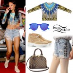 Rihanna: Printed Top, Grommet Shorts