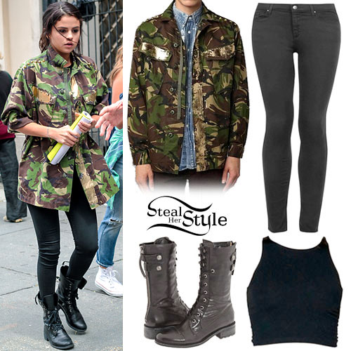 Selena Gomez: Camo Jacket, Combat Boots