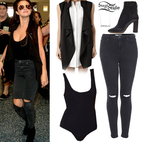 Selena Gomez: Ripped Jeans, Black Vest | Steal Her Style