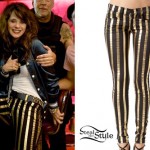 Zooey Deschanel: Gold & Black Striped Jeans