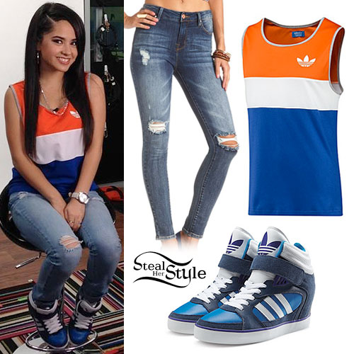 Becky G: Colorblock Tank, Blue High-Top Sneakers