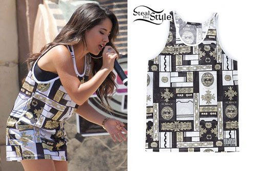 Becky G: Gold Print Mesh Athletic Top