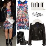 Demi Lovato: Printed Dress, Leather Jacket