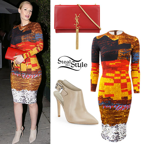 Iggy Azalea: Mixed Print Dress, YSL Bag