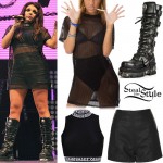 Jesy Nelson: Mesh T-Shirt Dress Outfit