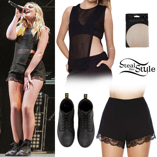Perrie Edwards: Mesh Top, Lace Trim Shorts