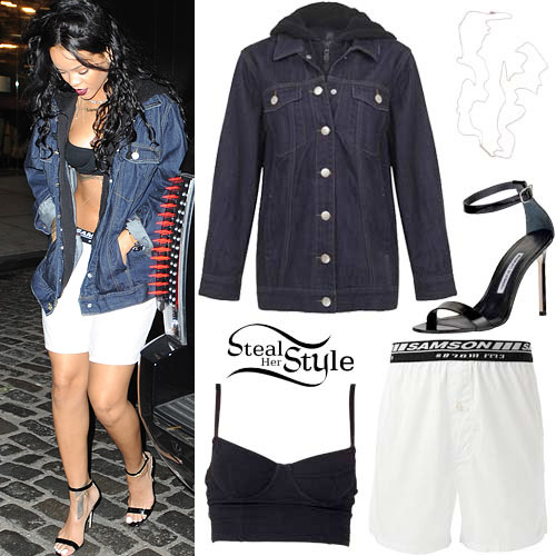 Rihanna: Denim Jacket, White Boxers