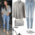 Rihanna: Striped Shirt, Ripped Jeans | Steal Her Style