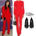 Selena Gomez: Red Jumpsuit, Bow Pumps