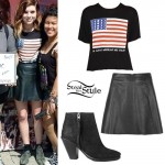 Sydney Sierota: Flag T-Shirt, Leather Skirt