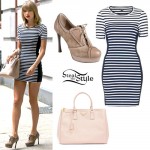 Taylor Swift: Striped Bodycon Dress, Nude Bag