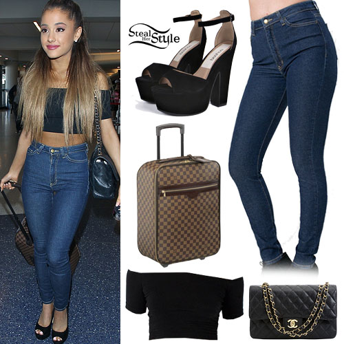 Ariana Grande, Blue Cargo Pants, Denim, Ariana Grande Blue Denim Baggy  Cargo Pants Street Style Hollywood 2019, Image#0