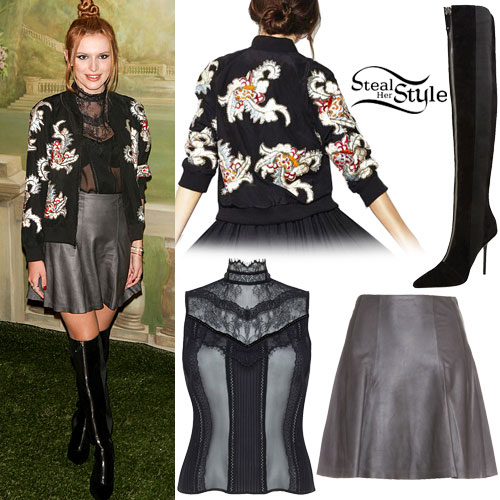 Bella Thorne: Lace Blouse, Leather Skirt