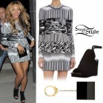 Beyonce: Printed Dress, Wedge Sandals
