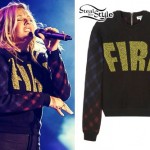 Ellie Goulding: 'FIRE' Plaid Sleeve Sweater