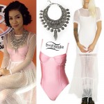 Jhené Aiko: Pink Bodysuit, Sheer Maxi Dress