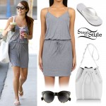 Lea Michele: Grey Dress, White Sandals