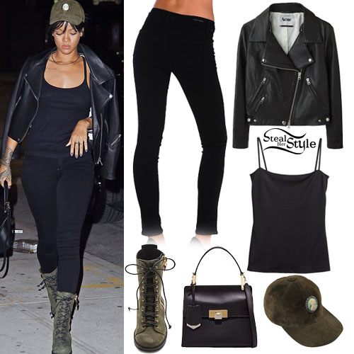 Rihanna: Leather Jacket, Black Jeans | Steal Her Style