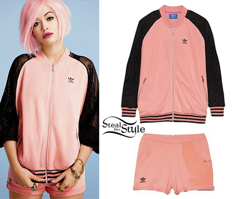 Rita Ora: Pink Adidas Jacket & Shorts