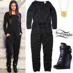 Selena Gomez: Black Jumpsuit, Wedge Sneakers