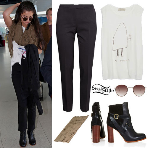 Selena Gomez: Black Pants, Graphic Tank | Steal Her Style