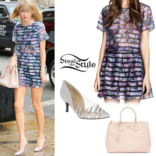 Taylor Swift: Floral Skirt & Top, Nude Tote