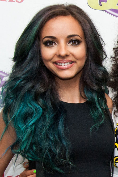 Jade Thirlwall Wavy Green Ombré, Two-Tone Hairstyle