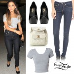 Ariana Grande: Grey Crop Tee, Dark Wash Jeans