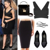 Ariana Grande: Cutout V Neck Bralet, Pencil Skirt | Steal Her Style