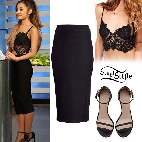 Ariana Grande: Lace Bralette, Black Pencil Skirt