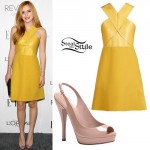 Bella Thorne: Yellow Leather Dress, Slingbacks