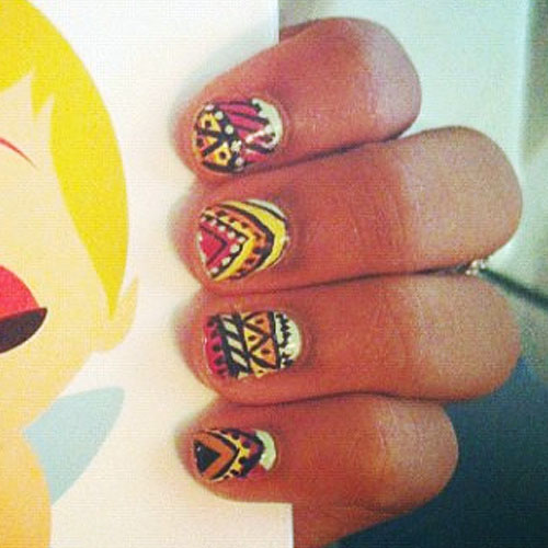 China Anne McClain Yellow Tribal Print Nails | Steal Her Style
