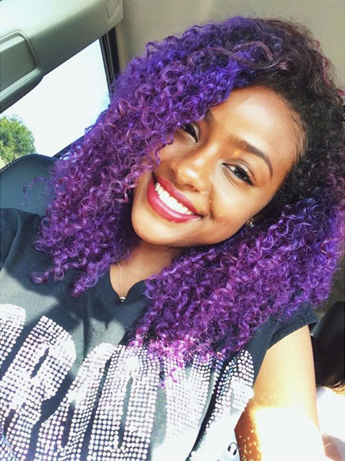 Justine Skye Curly Purple Afro, Dark Roots Hairstyle | Steal Her Style