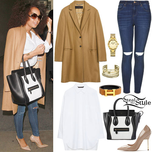 Leigh-Anne Pinnock: Camel Coat, Ripped Jeans