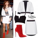 Nicole Scherzinger: White Bomber Jacket & Skirt
