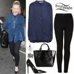 Perrie Edwards: Blue Shirt, Black Jeans