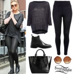 Perrie Edwards: Metallic Sweater, Black Leggings | Steal Her Style