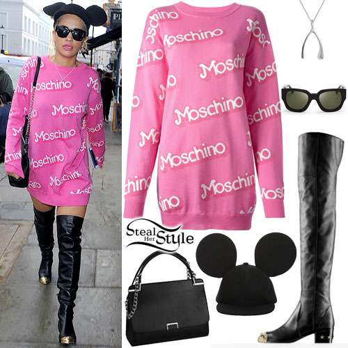 Rita Ora: Pink Sweater, Knee Boots