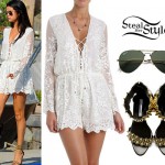 Selena Gomez: Embroidered Romper, Spike Sandals