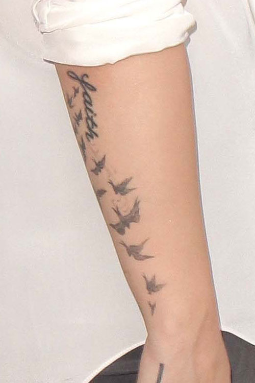 Demi Lovato Flock of Birds Forearm Tattoo