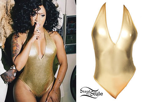 K Michelle: Gold Metallic Bodysuit