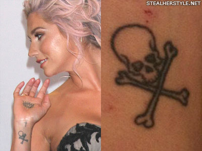 Kesha skull crossbones wrist tattoo