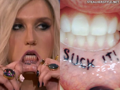 Kesha suck it lip tattoo