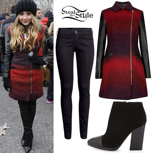 Sabrina Carpenter: Red Wool & Leather Coat