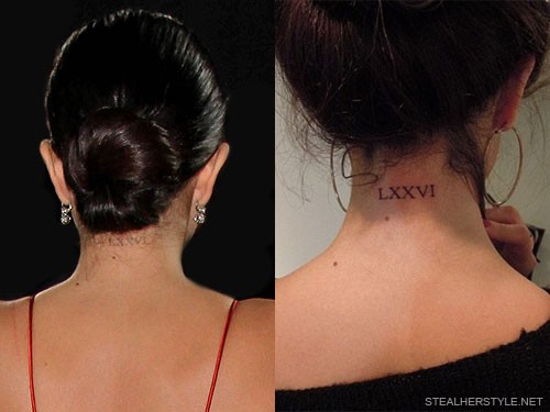 selena gomez roman numeral neck tattoo