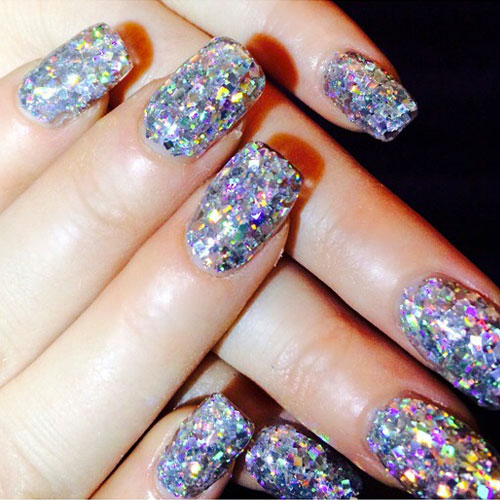 Meghan Trainor Pewter, Silver Sequins Nails | Steal Her Style
