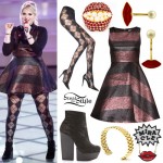 Meghan Trainor: Bronze & Black Striped Dress