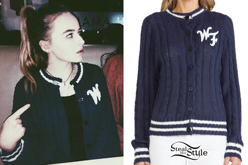 Sabrina Carpenter: Navy Blue Varsity Cardigan