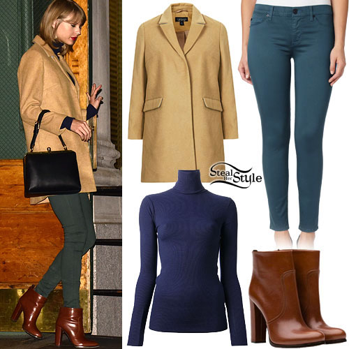 Taylor Swift: Camel Coat, Teal Jeans